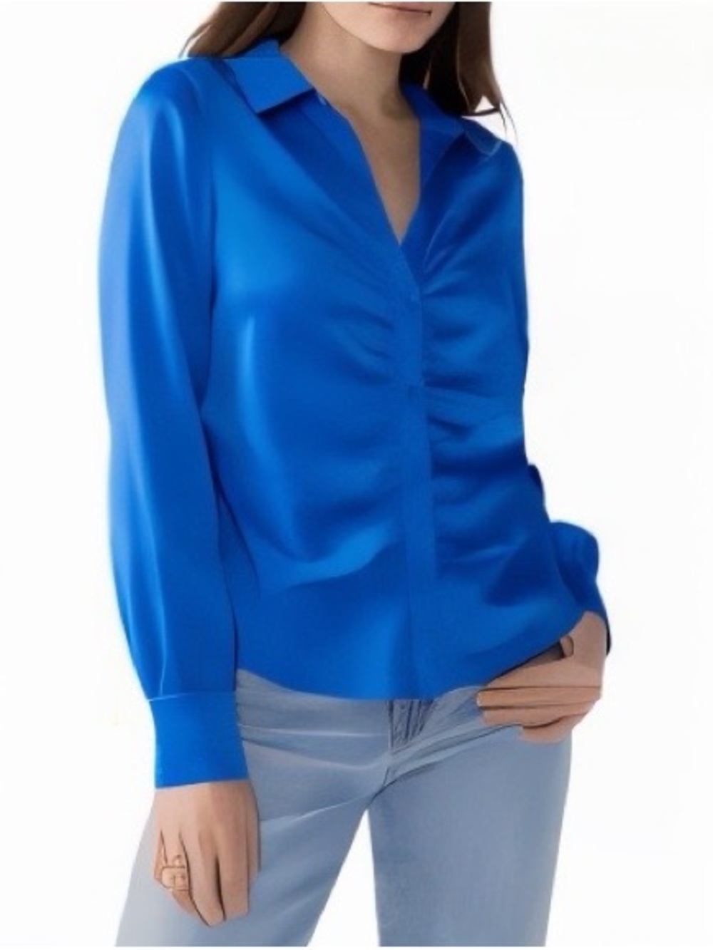 Sanctuary Royal Blue V-Neck Rouched Blouse Medium NWT
